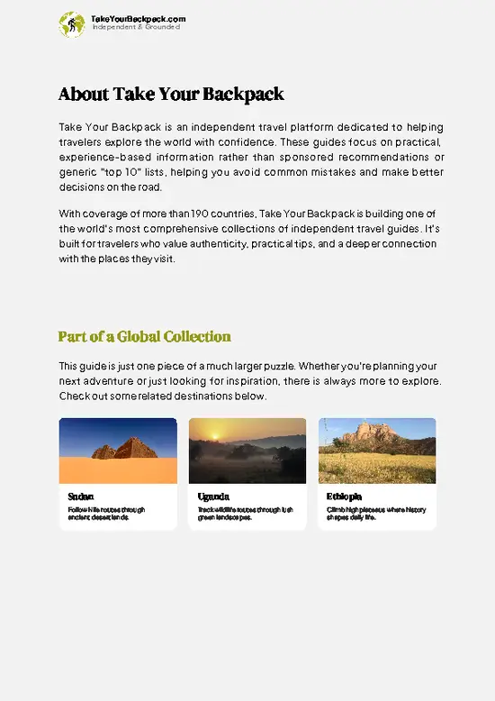 example page 1 from our offline Travel Guide for South Sudan